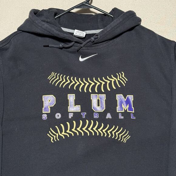 Vintage Nike Center Swoosh Hoodie Mens XXL Black Distressed Y2K Plum Softball - Picture 2 of 10